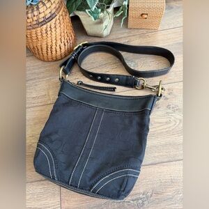 Coach H0685-10402 Black Leather & Canvas Signature Logo Crossbody Shoulder Bag